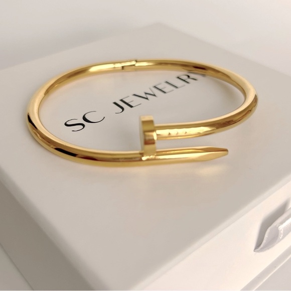 Nail Bracelet Gold Tone Love Bangle Cuff Stainless Steel Non-Tarnish Jewelry - Picture 1 of 9